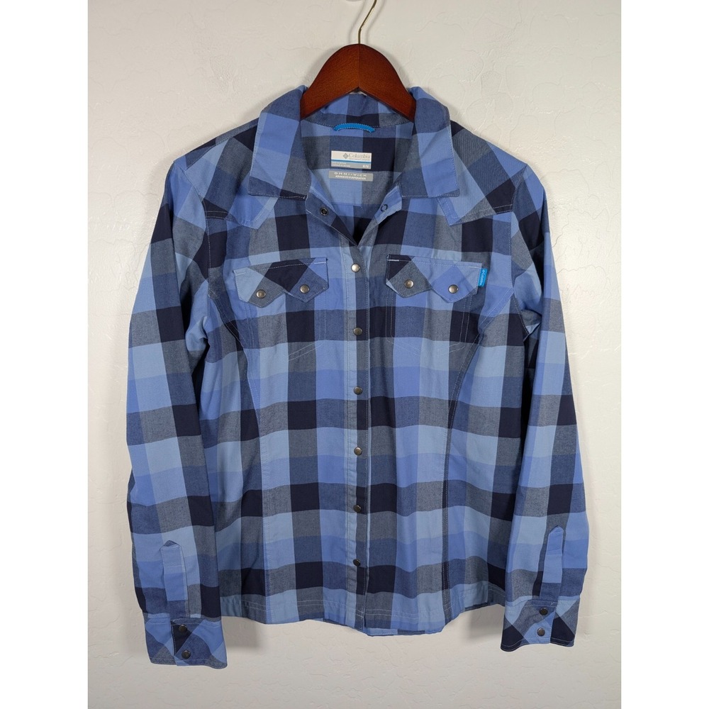 Columbia Blouseβ Womens Medium Shirt Blue Plaid Pockets Long Sleeve Outdoor